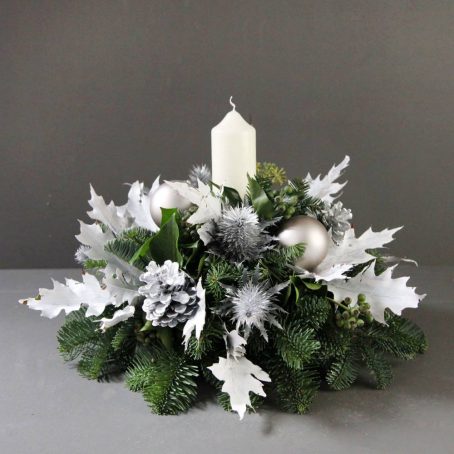 Luxury Fresh Pine White & Silver Christmas Table Decoration